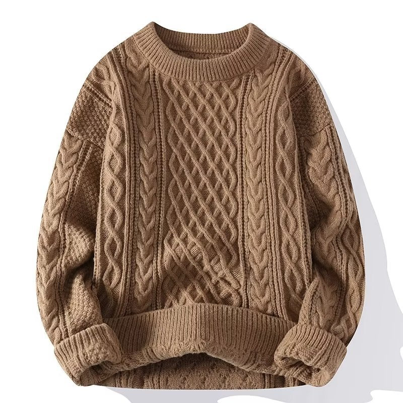 Men's Twist Knit Sweater - Casual Round Neck Pullover for Autumn & Winter