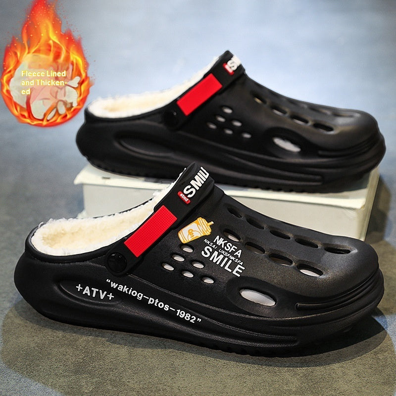 Men's Fleece-Lined Cotton Slippers - Warm Indoor House Shoes