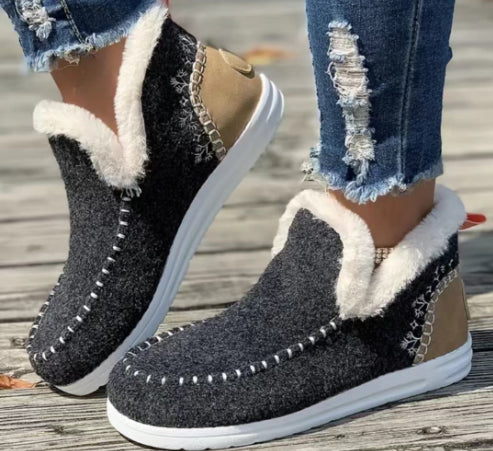Women's Fleece-Lined Ankle Boots - Warm Plush Winter Flat Cotton Boots
