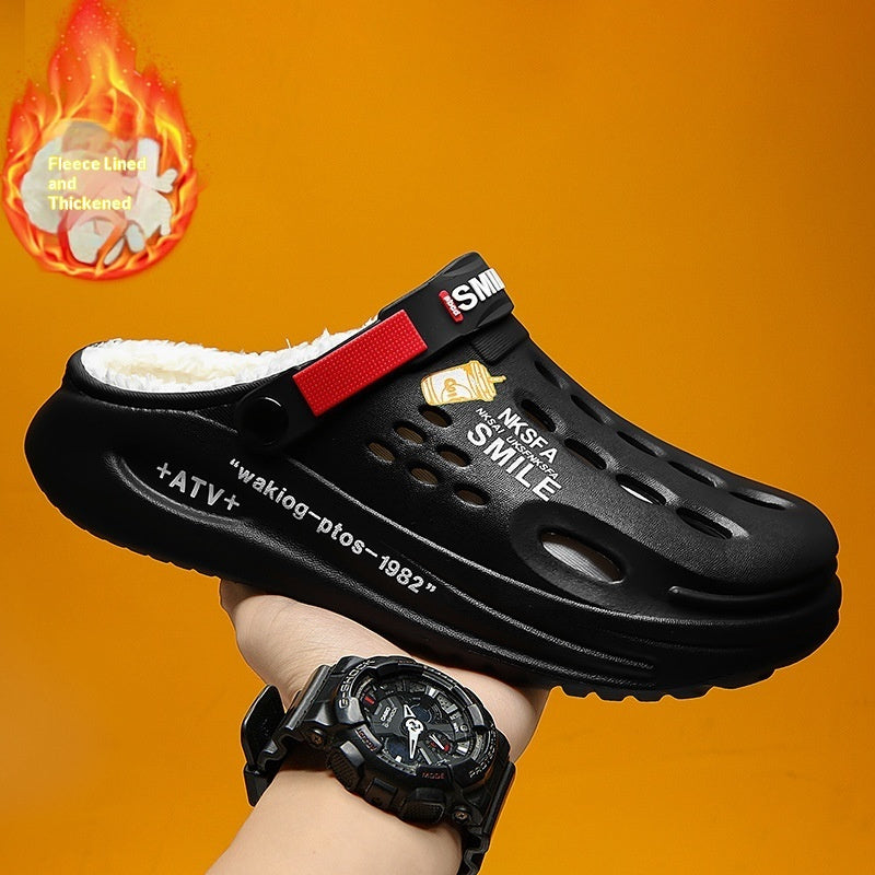 Men's Fleece-Lined Cotton Slippers - Warm Indoor House Shoes