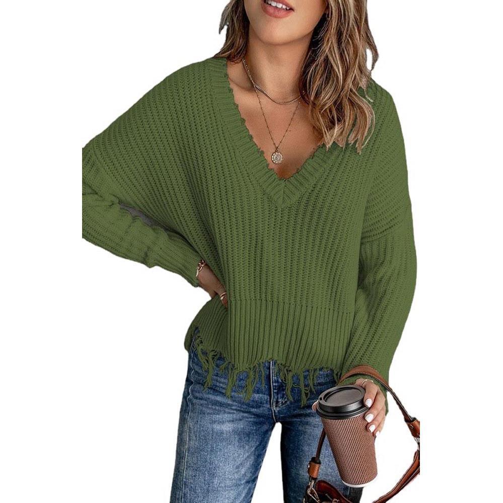 Women's Cotton Tassel Sweater - Ripped Knitted Fashion Pullover
