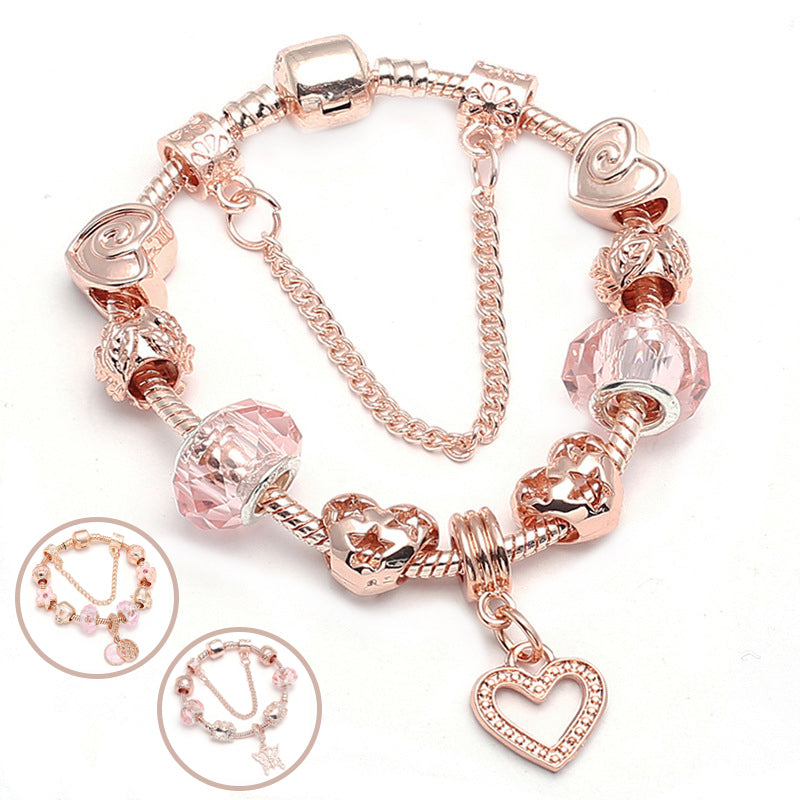 Women's Rose Gold Love Bracelet - Geometric Heart Fashion Jewelry