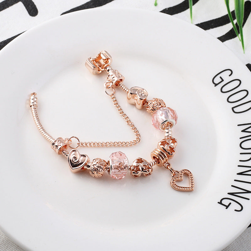 Women's Rose Gold Love Bracelet - Geometric Heart Fashion Jewelry