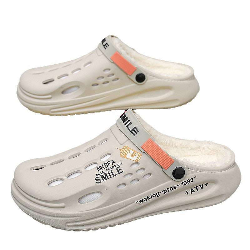 Men's Fleece-Lined Cotton Slippers - Warm Indoor House Shoes