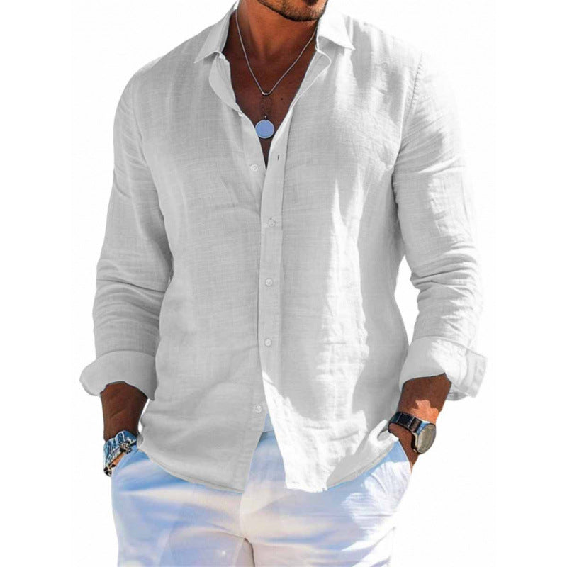 Men's Long Sleeve Casual Shirt - Loose Fit Lapel Button-Up Plus Size Blouse