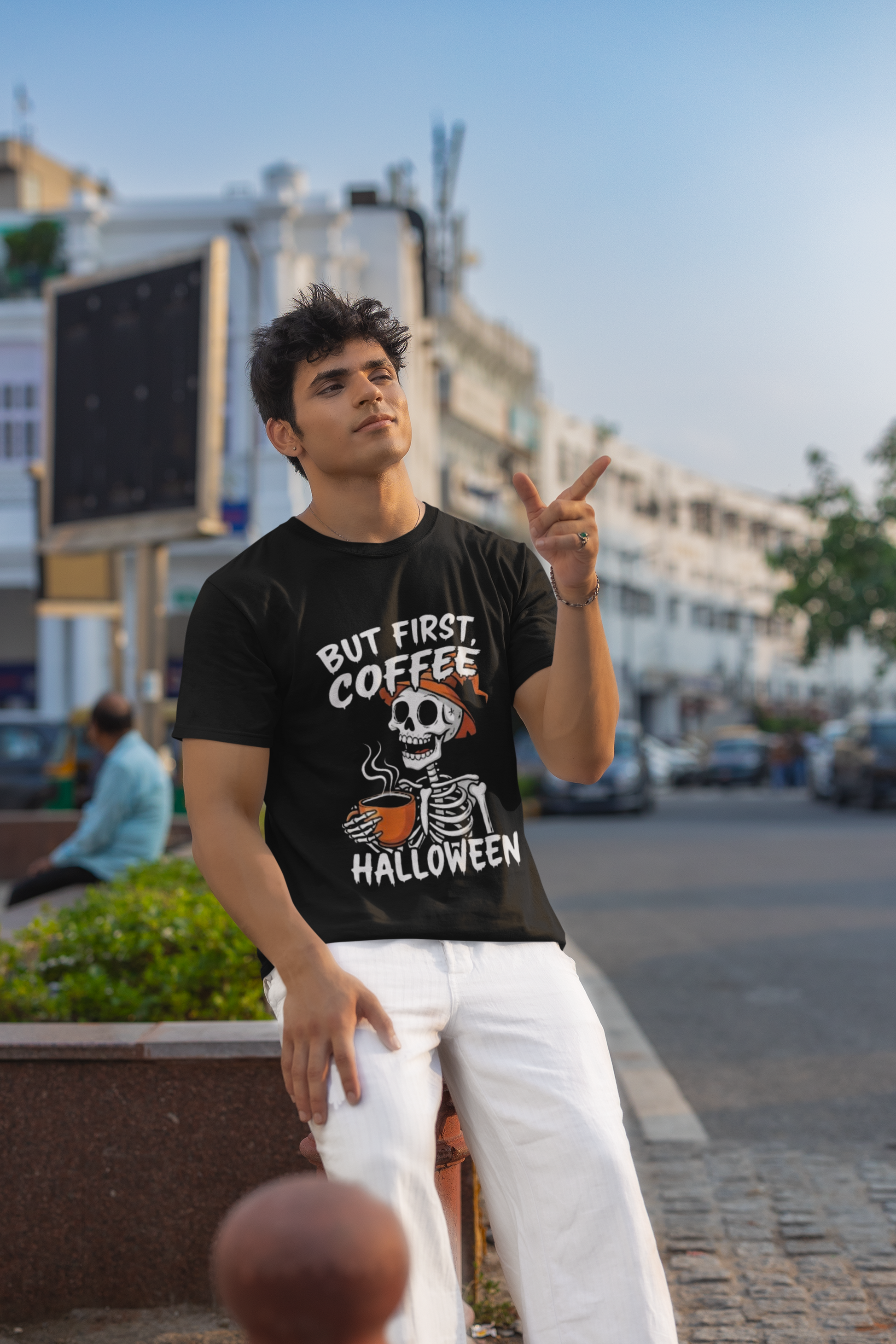 Halloween Skeleton Coffee T-shirt - Funny Design for Coffee Lovers