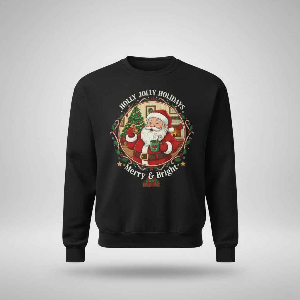 Merry & Bright Santa Crewneck Sweatshirt — Holly Jolly Holiday Christmas Sweater