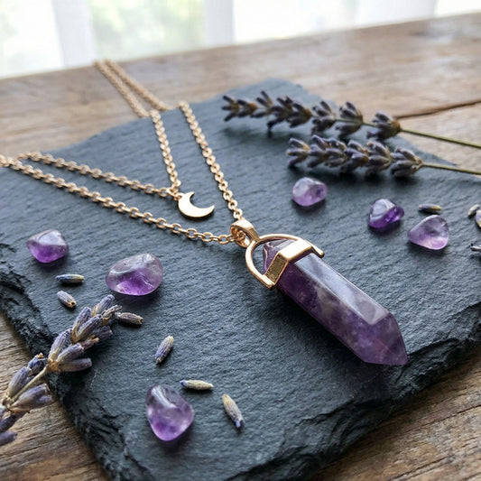 Moon Hexagonal Crystal Column Pendant Necklace - Geometric Statement Jewelry for Women
