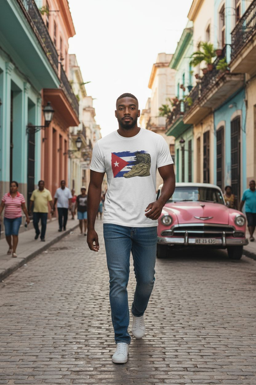 Custom Cuban Pride Tee: Flag & Crocodile Design | 100% Cotton | S-2XL Sizes
