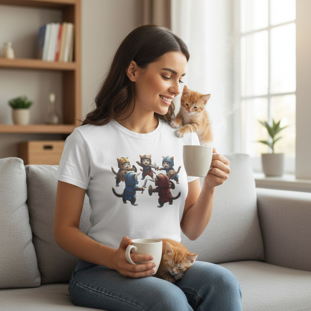 Camiseta Súper Cute de Gatos Guerreros (Kitten Knights) | Regalo Único para Fans de Fantasía y RPG