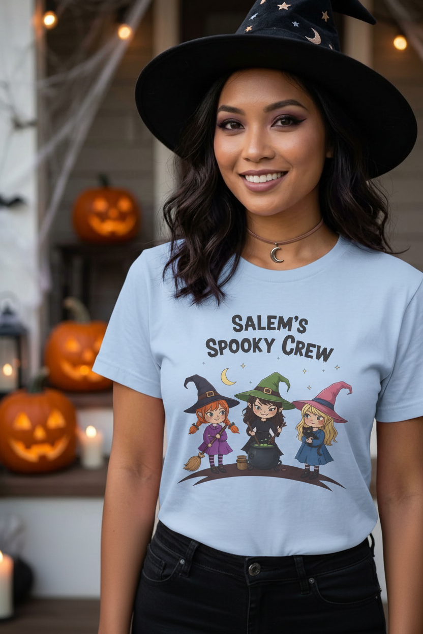 Salem's Spooky Crew T-Shirt | Cute Witch Halloween Graphic Tee